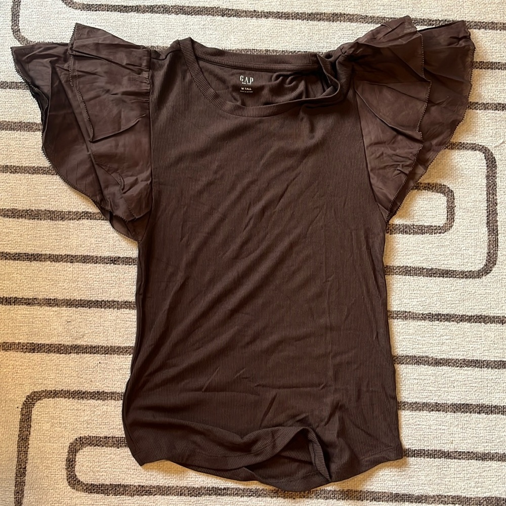 Gap brown ruffle sleeve top / M tall